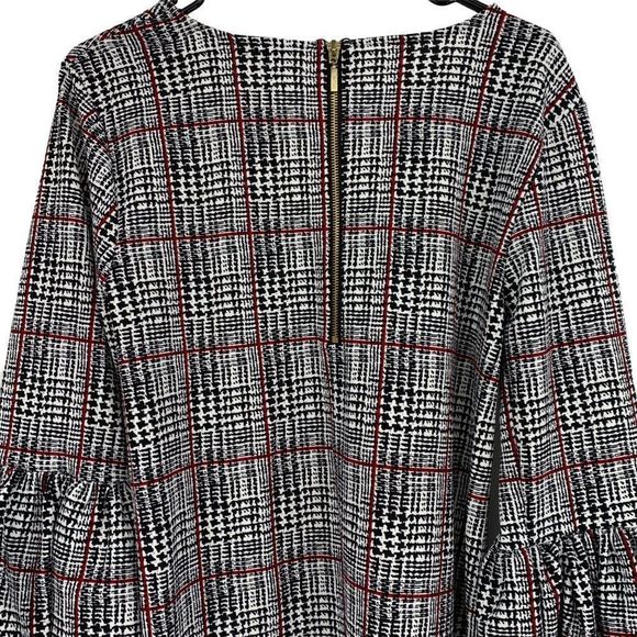 Nina Leonard Size M Bell Bubble Sleeve A-Line Dress Knit stretch Plaid 1940 EUC - Picture 6 of 9